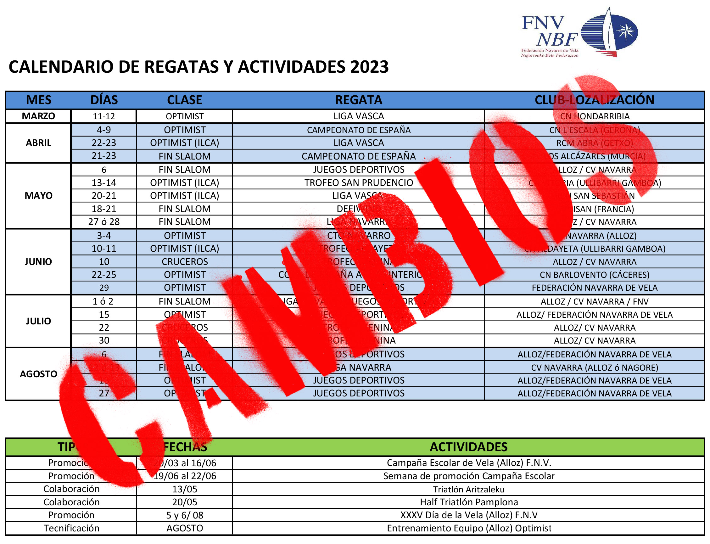 Aviso: &iexcl;cambios en el calendario 2023!